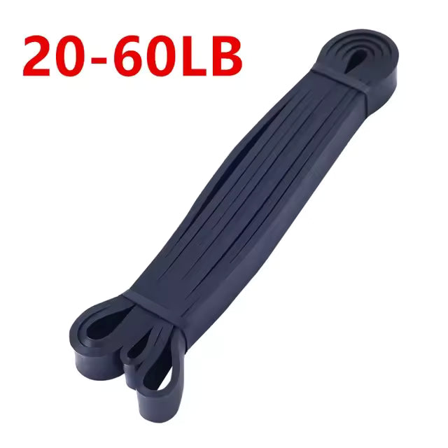 Black resistance band with weight capacity text on a white background