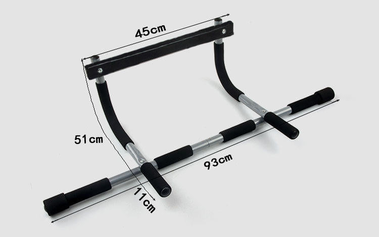 Gym pull-up bar with measurements on a white background